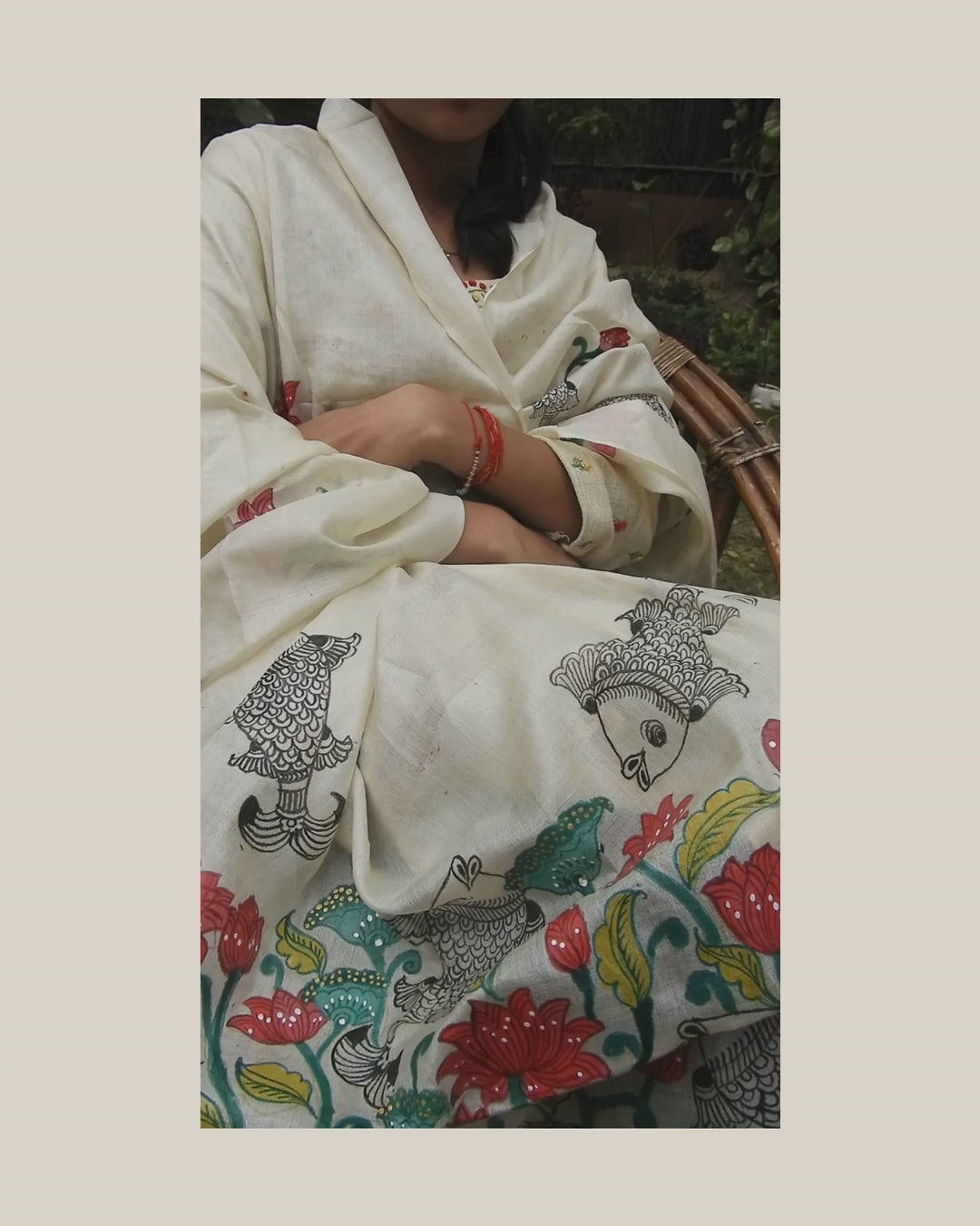 Pattachitra Nelumbo Tussar Silk Dupatta